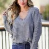Mainstrip Apparel She's A Riot Frayed Sweater - Grey