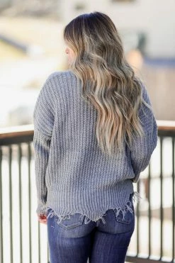 Mainstrip Apparel She's A Riot Frayed Sweater - Grey