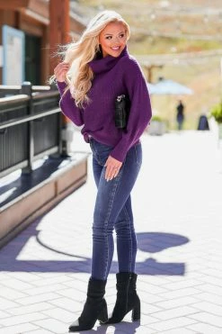 Newbury Kustom Good One Mock Neck Sweater - Plum Small