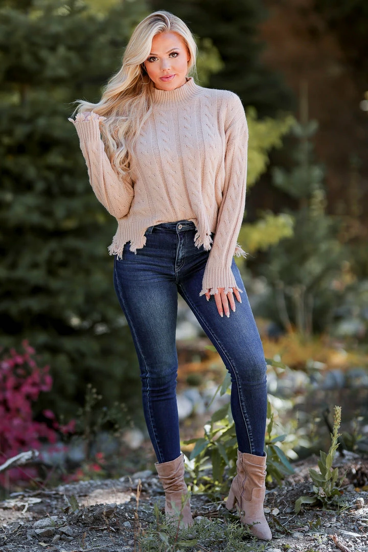 Newbury Kustom On The Mend Cable Knit Sweater - Taupe 4 Newbury Kustom On The Mend Cable Knit Sweater - Taupe