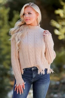 Newbury Kustom On The Mend Cable Knit Sweater - Taupe