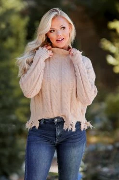 Newbury Kustom On The Mend Cable Knit Sweater - Taupe 11 Newbury Kustom On The Mend Cable Knit Sweater - Taupe