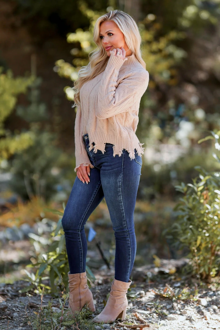 Newbury Kustom On The Mend Cable Knit Sweater - Taupe 5 Newbury Kustom On The Mend Cable Knit Sweater - Taupe