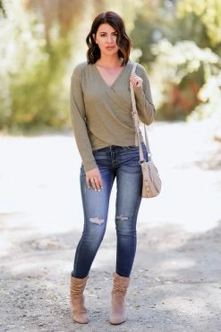 PR-01 CBRAND Keep In Touch Wrap Top - Olive