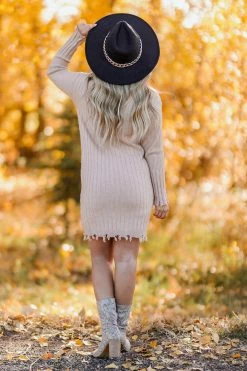 Promesa Wound Up Cowl Neck Sweater Dress - Sand Small