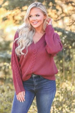 PR-01 CBRAND Back To Basics Cable Knit Sweater - Wine 9 PR-01 CBRAND Back To Basics Cable Knit Sweater - Wine