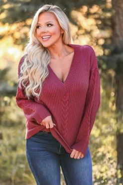 PR-01 CBRAND Back To Basics Cable Knit Sweater - Wine