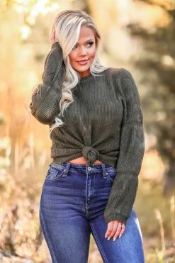 PR-01 CBRAND Call You Mine Bubble Sleeve Sweater - Olive