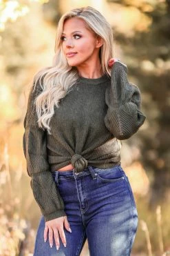 PR-01 CBRAND Call You Mine Bubble Sleeve Sweater - Olive