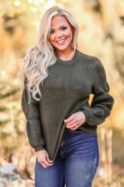 PR-01 CBRAND Call You Mine Bubble Sleeve Sweater - Olive