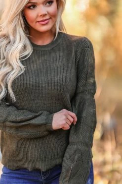 PR-01 CBRAND Call You Mine Bubble Sleeve Sweater - Olive