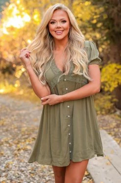 Newbury Kustom Delilah Lace Trim Dress - Olive Small