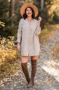 Newbury Kustom Large Soft Spot Button Front Tunic - Stone