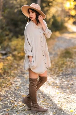 Newbury Kustom Large Soft Spot Button Front Tunic - Stone