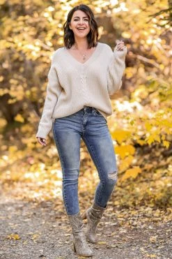 PR-01 Small CBRAND Back To Basics Cable Knit Sweater - Oatmeal