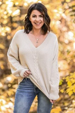 PR-01 Small CBRAND Back To Basics Cable Knit Sweater - Oatmeal