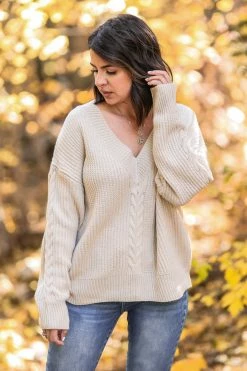 PR-01 Small CBRAND Back To Basics Cable Knit Sweater - Oatmeal