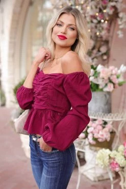 Newbury Kustom Belle Of The Ball Long Sleeve Top - Merlot