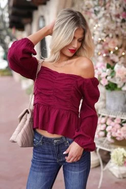 Newbury Kustom Belle Of The Ball Long Sleeve Top - Merlot