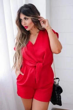 FirstLove Just A Girl Romper - Red Small