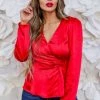 Skies Are Blue Sweet Love Satin Blouse - Red