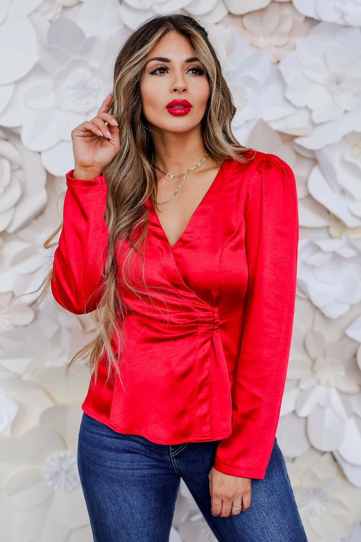 Skies Are Blue Sweet Love Satin Blouse - Red 3 Skies Are Blue Sweet Love Satin Blouse - Red