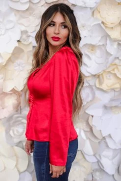 Skies Are Blue Sweet Love Satin Blouse - Red 9 Skies Are Blue Sweet Love Satin Blouse - Red