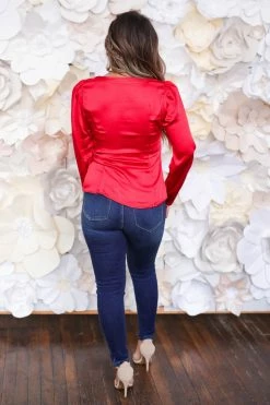 Skies Are Blue Sweet Love Satin Blouse - Red 10 Skies Are Blue Sweet Love Satin Blouse - Red