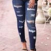 Kan Can Lily High Rise Skinny Distressed Jeans - Dark Wash Bottoms