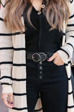 Talk To Me Textured Double Ring Belt - Black New Arrivals