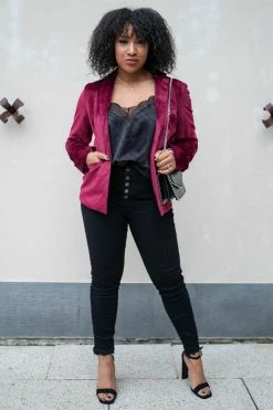 Promesa CBRAND Up Till Midnight Velvet Blazer - Wine Small