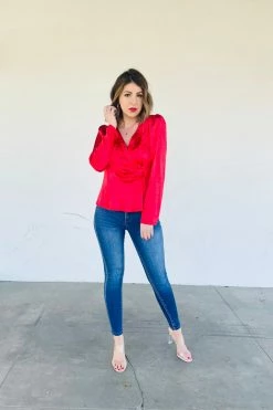 Skies Are Blue Sweet Love Satin Blouse - Red