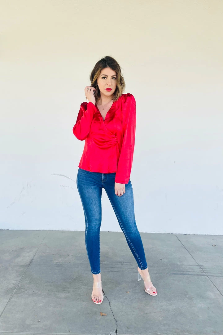 Skies Are Blue Sweet Love Satin Blouse - Red 4 Skies Are Blue Sweet Love Satin Blouse - Red