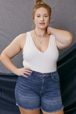 KAN CAN Evelyn High Rise Denim Shorts - Dark Wash Bottoms