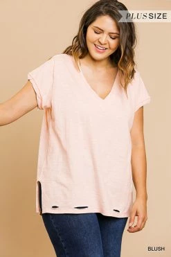 UMGEE Something Like That Distressed Tee - Blush Tops