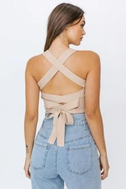 LE LIS Ribbed Knit Cropped Cami With Tie Back