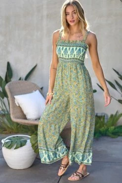 Davi & Dani Floral Smocked Detail Jumpsuit With Ruffle Fresh From LA