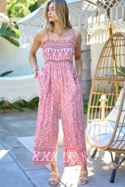 Davi & Dani Floral Smocked Detail Jumpsuit With Ruffle Fresh From LA
