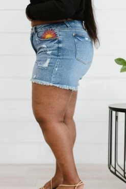 Trendsi Judy Blue Sunray Embroidery Denim Cutoff Shorts Medium