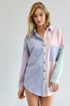 Davi & Dani Multi Color Stripe Button Down Top Fresh From LA 18 Davi & Dani Multi Color Stripe Button Down Top Fresh From LA