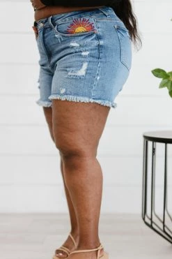 Trendsi Judy Blue Sunray Embroidery Denim Cutoff Shorts Medium