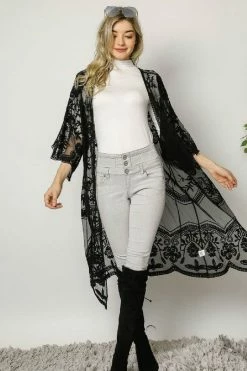 Davi & Dani Boho Sheer Lace Duster Kimono