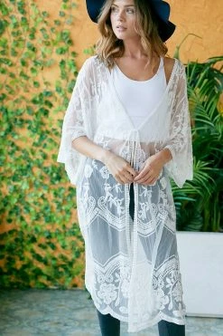 Davi & Dani Boho Sheer Lace Duster Kimono