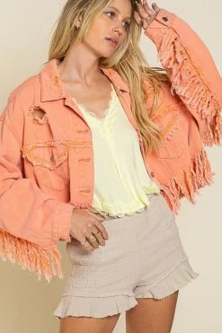 POL Fresh From LA Fringe Distressed Crop Denim Jacket