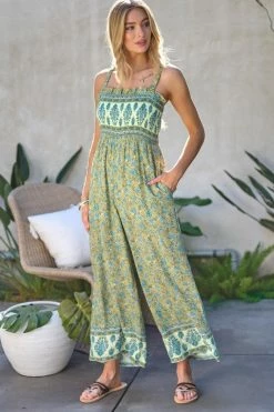 Davi & Dani Floral Smocked Detail Jumpsuit With Ruffle Fresh From LA