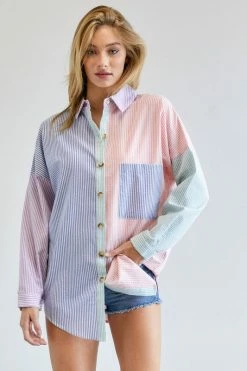 Davi & Dani Multi Color Stripe Button Down Top Fresh From LA 21 Davi & Dani Multi Color Stripe Button Down Top Fresh From LA
