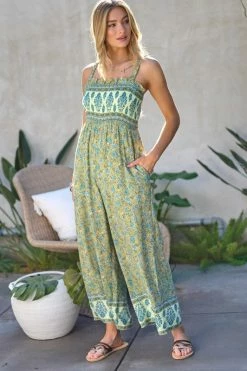 Davi & Dani Floral Smocked Detail Jumpsuit With Ruffle Fresh From LA