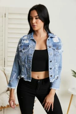 Trendsi Cello Riding Shotgun Distressed Denim Jacket Fresh From LA