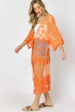 Davi & Dani Boho Sheer Lace Duster Kimono