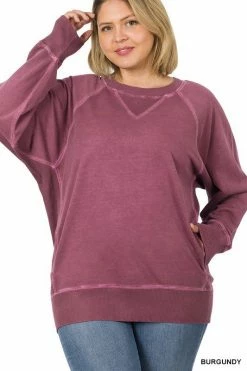 ZENANA Fresh From LA Pigment Dyed French Terry Pullover (Plus Size)